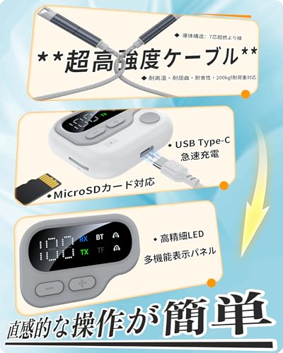 LolyyDens Bluetooth5.4 トランスミッター & レシーバー LOLYYDENS 3.5mm Aux ブルートゥース トランスミッター 一台三役 小型 bluetooth 送信機+受信機+TFカード再生対応 ハンズフリー通話 低遅延 LEDディスプレイ搭載 12時間連続運転 充電しながら使用可 車載スピーカー・テレビ・PC・ヘッドセット・ホームステレオ・飛行機に最適 JS4 の商品画像 6
