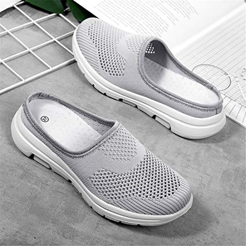 Womens Backless Sneakers Mesh Slip-On Mule Shoes Breathable Slippers Gray 9 Re #TOP5