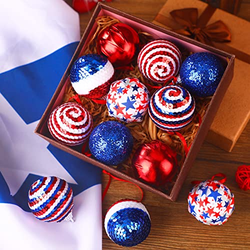 4Th Of July Ball Ornaments Patriotic Decorations For Tree Independence Day Glitter Balls Tree Ornaments 1.97 Inch Red White Blue Ball For Memorial Day Home Hanging Decor (Classic Style, 12 Pieces) #TOP1