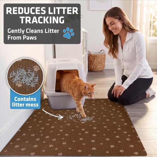 Image of Drymate XL Original Cat Litter Mat, Contains Mess from Box, Protects Floors, Urine-Proof, Machine Washable, Soft on Kitty Paws, Absorbent, Waterproof (USA Made, Recycled Content)(28 inchx36 inch)(BrownTanPaw)