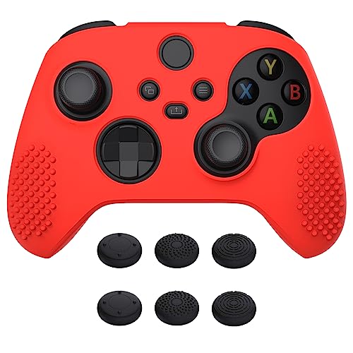 eXtremeRate PlayVital Passion Red 3D Studded Edition Anti-slip Silicone Cover Skin for Xbox Series X/S Controller, Rubber Case Protector for Xbox Core Wireless Controller with 6 Black Thumb Grip Caps