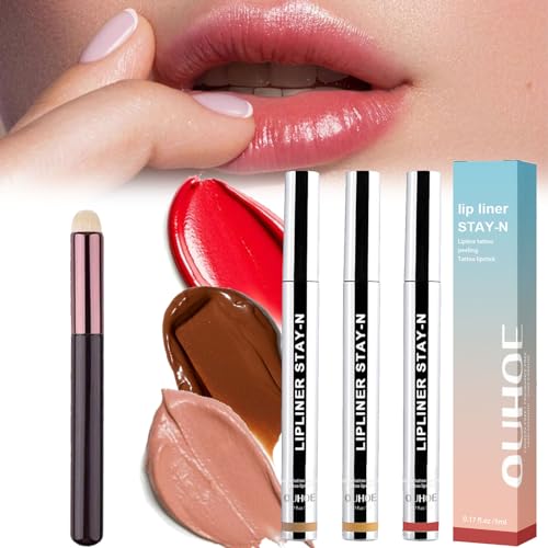 Detachable Lip Liner, Long Lasting Tattoo - Peel-Off Lip Liner, Peel Off Lip Stain, Lip Liner Perfect Pout Matte, Detachable Gel Lip Liner Pencil (3Pcs)