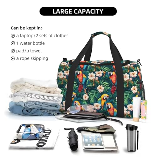 Colorful Parrot Print Duffle Bag for Travel, Carry On Weekender Overnight Duffel Bags, Gym Bags for Women Men, Personal Item Travel Bag4