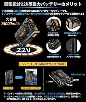 Amazon.co.jp: ファン付き作業服用 ファンバッテリーセット 22V 超高