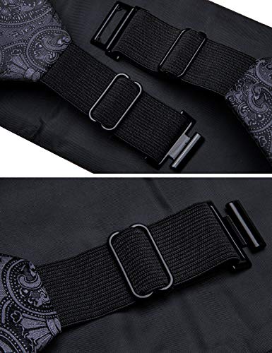 Image of YOHOWA Men Cummerbund Bow Tie Set Silk Paisley Formal Pre-Tied Bowtie Pocket Square Cufflinks Wedding Party Prom