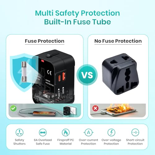 Image of Portronics Juicemate Universal Travel Adapter with 20W Type C PD & 18W USB-A Output Port, All in One International Travel Fast Charging Adapter, Suitable for 200+ Countries US,UK,EU,AUS,Etc(Black)