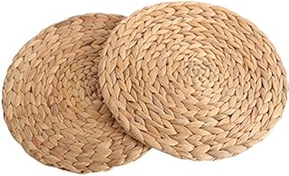 kilofly 4pc Natural Water Hyacinth Weave Placemat Round Braided Rattan Tablemats (13.5 inch 4pc)