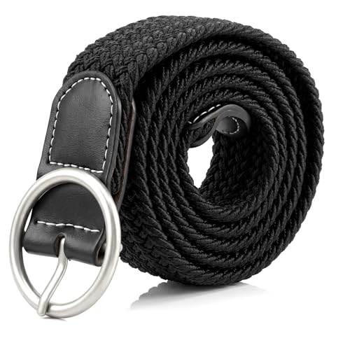 Image of Xinjoduz Girls Elastic Braided Belt, Black Pin Buckle Stretch Elastic Braided Woven Toddler Kids Golf Baseball Belt for Girls and Boys Casual Jeans Shorts, Aged 3-18 Years (40.35 × 1.1 Inch)