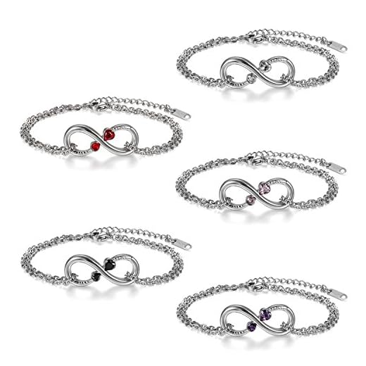 Flongo 5pcs Bracelet Acier Inoxydable Zircon Amitié Amour Infini Gourmette Anniversaire Valentin Chaîne de Main & Cheville Bijoux Cadeau pour Femme Homme