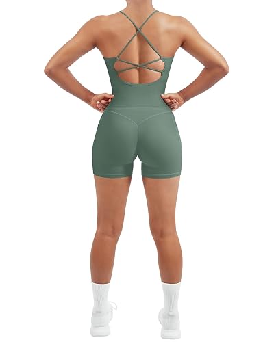 SUUKSESS Women 2 Piece Workout Sets Padded Tank Tops Tummy Control Leggings Gym Outfits - X-Large - Green