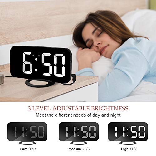 Image of Lamisola Digital Alarm Clock, Large LED Mirror Display,2 USB Charging Ports,Auto Adjustable Brightness,Aesthetic Modern Clocks for Bedroom Living Room Office,Black