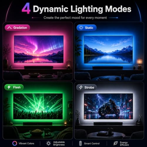 Image of MORIACC LED Lights for TV, 16.4ft TV LED Backlight for 45-75 Inch TVs, Strip Lights with Music Sync, Bluetooth APP and Remote Control, USB Powered for Bedroom Gaming Home Decor