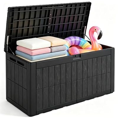Quictent 100 Gallon Heavy Duty Resin Deck Box, Weatherproof Waterproof Outdoor Storage Bench, UV Resistant Lockable Container for Garden, Pool Supplies, Patio Cushions & Furniture Accessories