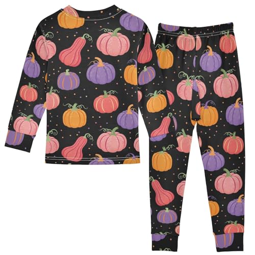 Pajama Sets Long Sleeve Colorful Pumpkins Pattern Soft Comfy Sleepwear 2 Piece PJS 3-8T3