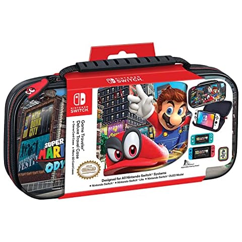 Game Traveler Mario Odyssey Nintendo Switch Case - Switch OLED Case for Switch OLED, Switch & Switch Lite, Adjustable Viewing Stand & Bonus Game Case, Deluxe Handle, Licensed Nintendo Switch game case Cover