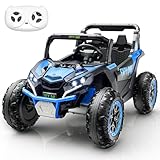 Evmore 2 Seater Kids Ride on Car, Electric 4WD Off-Road UTV Truck, 7Ah Large Battery Kids Electric Car with Remote Control, Safety Belt, Horn, Music, and Lights for Aged 3-8 Years Blue