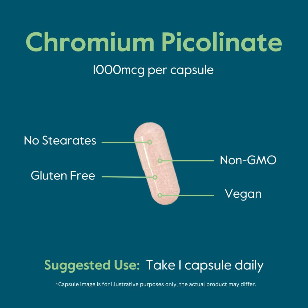 BESTVITE Chromium Picolinate 1000mcg (240 Veg Caps) - No Stearates - Vegan — Amazon image 6