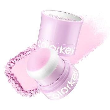 COLORKEY Shimmering Pudding Powder Blush, Lightweight, non-drying and smooth, Naturally Luminous Semi-Matte Finish, Self-contained brush, portable makeup 01 violet, 3.2g
