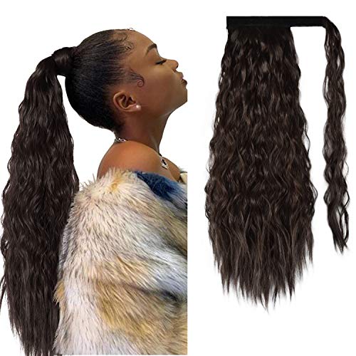 PEACOCO Corn Wave Ponytail for Black Women, 20 Inch Long Wavy Curly Hair Fluffy Pony Tail Hair Piece Magic Paste Synthetic Wrap Around Ponytail Extension (2/33)