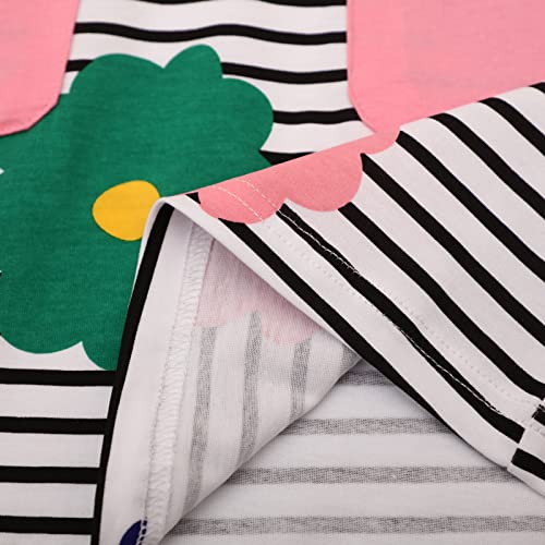 Image of HILEELANG Toddler Girls Short Sleeve Dress Easter Cotton Casual Summer Appliques Shirt Jersey Dresses