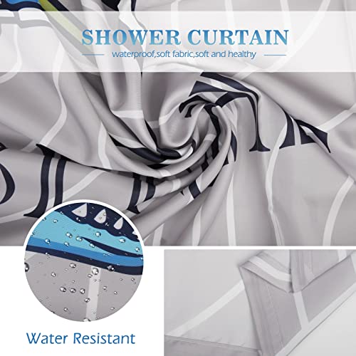 Image of Aimego Stall Small Shower Curtain - Funny Cute Blue Dinosaur Ride A Bike Fun Dino Narrow Half Fabric Cloth Bath Shower Curtain Set for Bathroom Decor Accessories Bath Curtain, 36 inchx72 inch