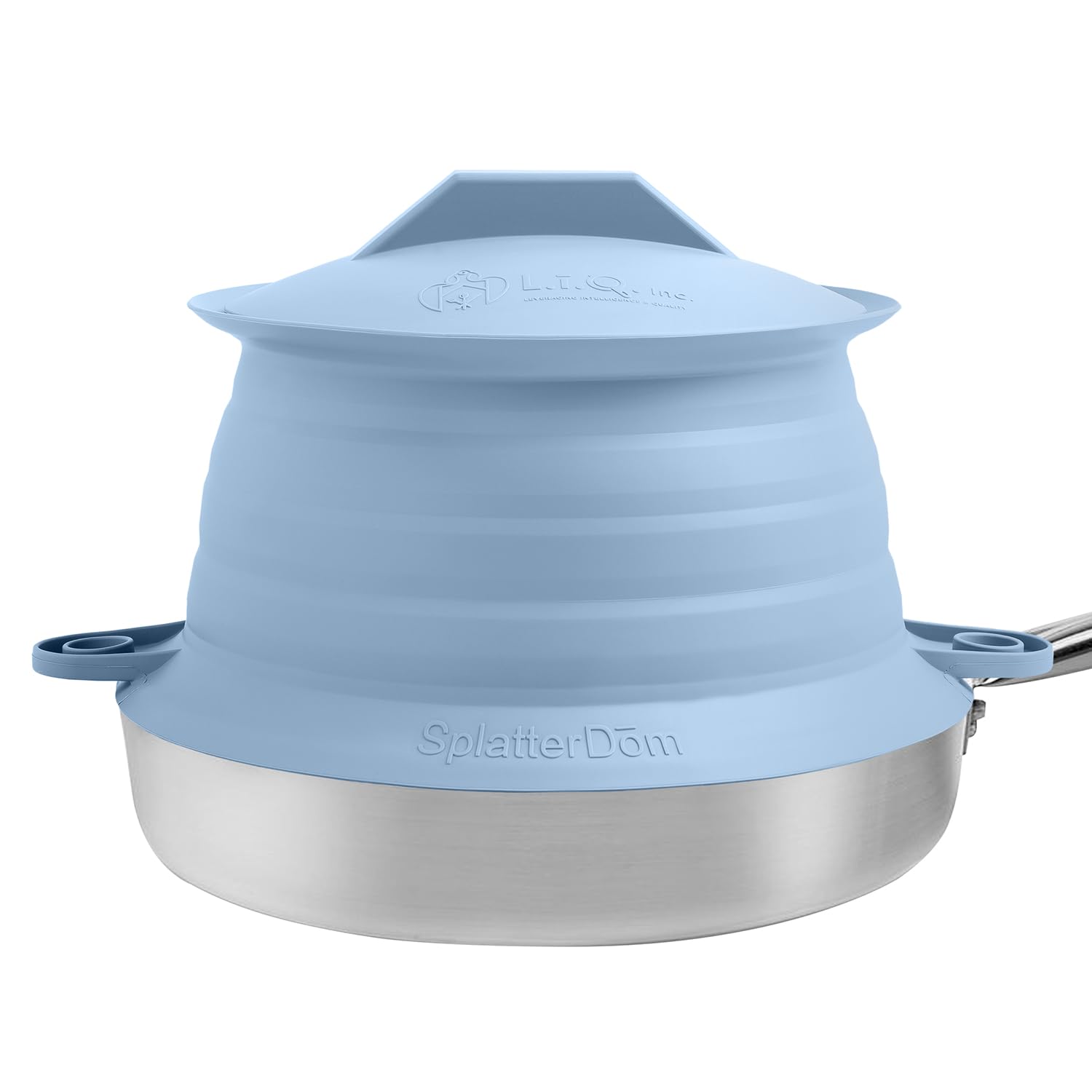 L.I.Q - Paraschizzi in silicone, adatto per pentole da 20 e 25 cm, utilizzabile in microonde e durevole, con coperchio da 20,3 cm, paraspruzzi per alimenti e olio (acciaio blu, piccolo)
