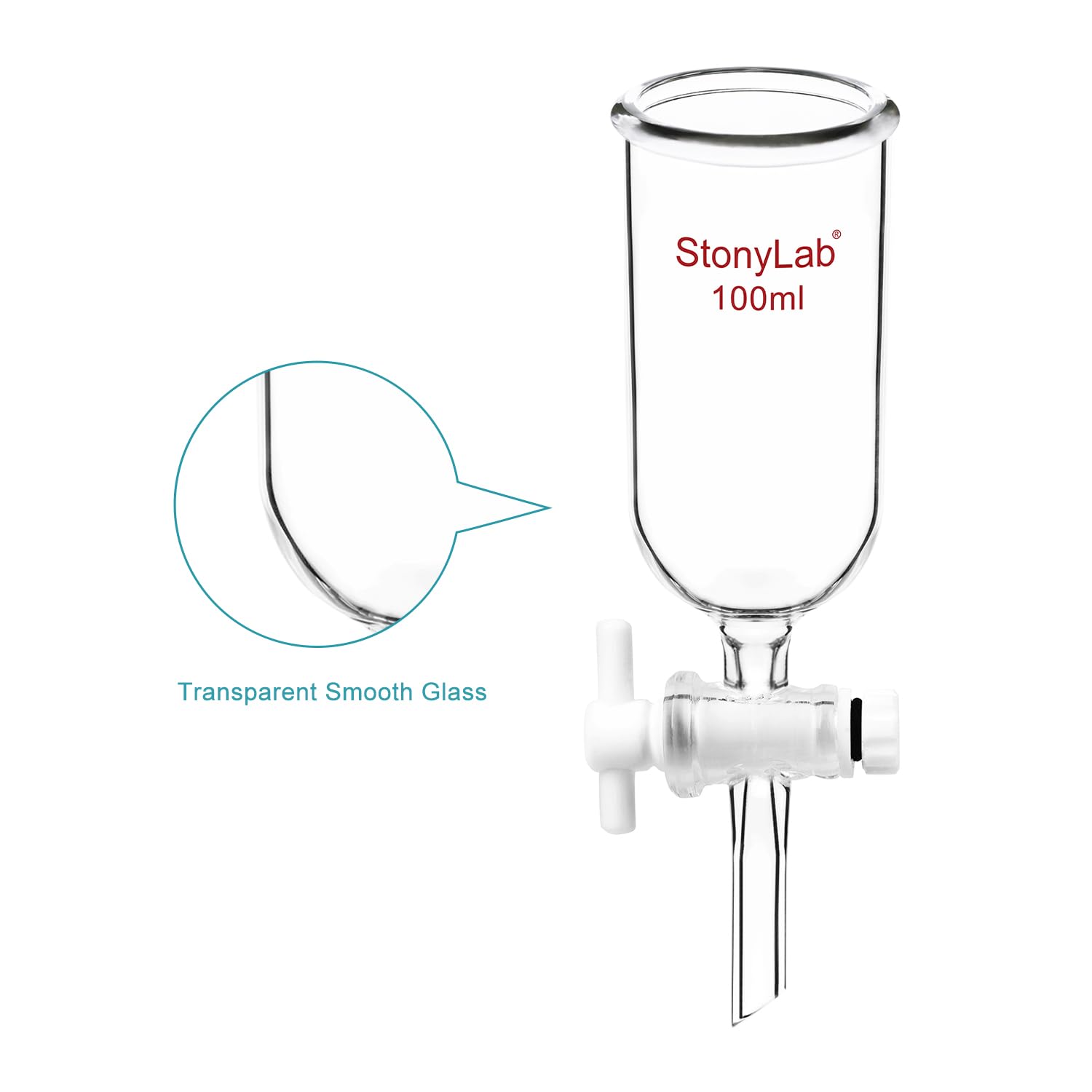 stonylab Entonno a Sifone, in Vetro Borosilicato con Rubinetto in PTFE per Uso in Laboratorio e Domestico, 100 ml