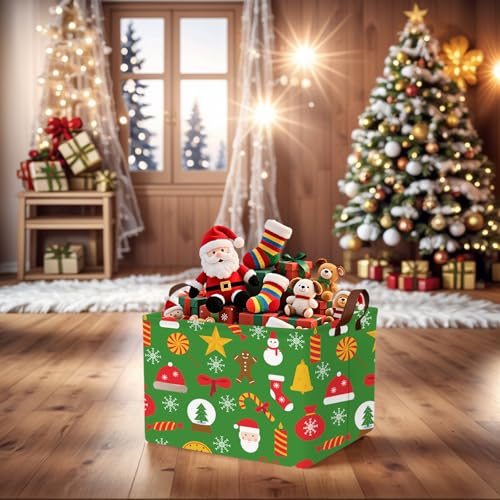 Image of Empty Large Christmas Basket for Gifts Women Collapsible Storage Bin Kids Toy Box Holiday Decor (Snowflake Green)