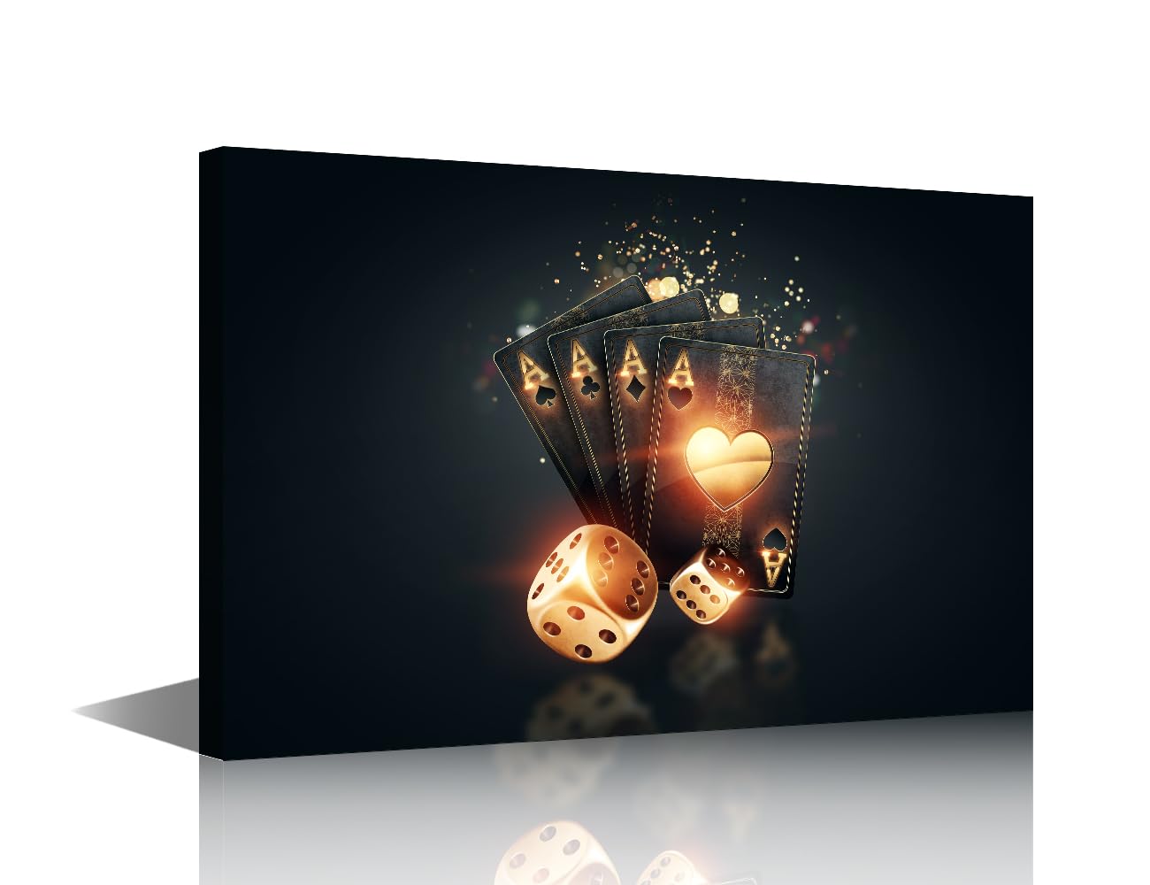 Kitchen Wall Art for Living Room Golden Playing Cards Paintings Poker Chips on a Dark Background Canvas Artwork Abstract Gambling Picture House Decor Framed Posters Prints Ready to Hang Gift 24x16 in