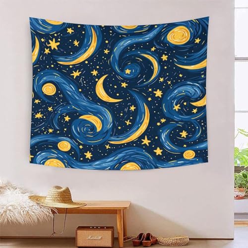 Tapisserie murale lune et étoiles 180x230 cm en polyester doux pour salon
