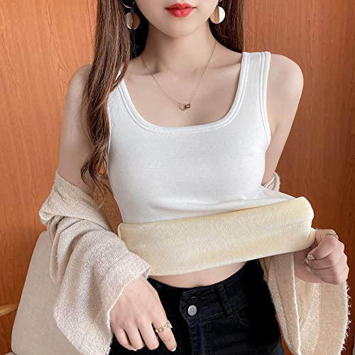 Onderhemd Voor Dames,Damen Shapewear Unterhemd Einfarbig Weiß Slim Warm Fleece Gefüttert Bequemes Unterhemd Tank Top Winter Seamless Camisole Sport Bh Shirt Shaping Top Thermo Damen, Einheitsgröße Cover