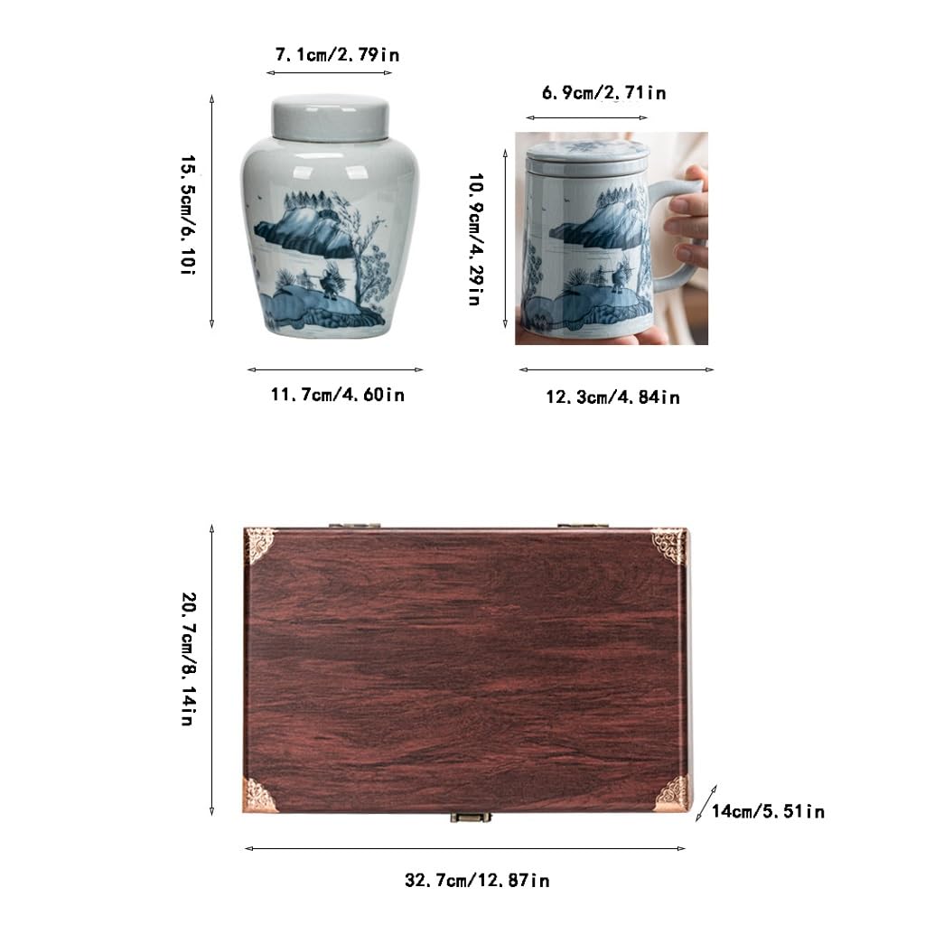 CMBSSTFC Zuckerdose Teedose Set, Ru Kiln Cracked Sealed, Landschaftsmalerei Aufbewahrung Teedose