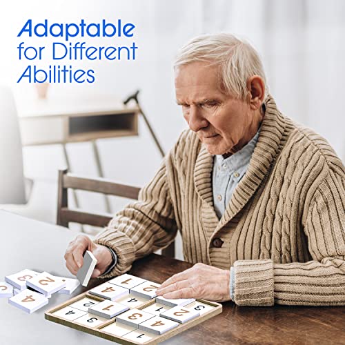 Keeping Busy Wooden Sudoku Board Game - Dementia Activities For Seniors - Easy Sudoku Puzzles For Adults - Large Pieces With Templates - Alzheimers Product -Cognitive Games For Elderly - 3D Sudoku #TOP6