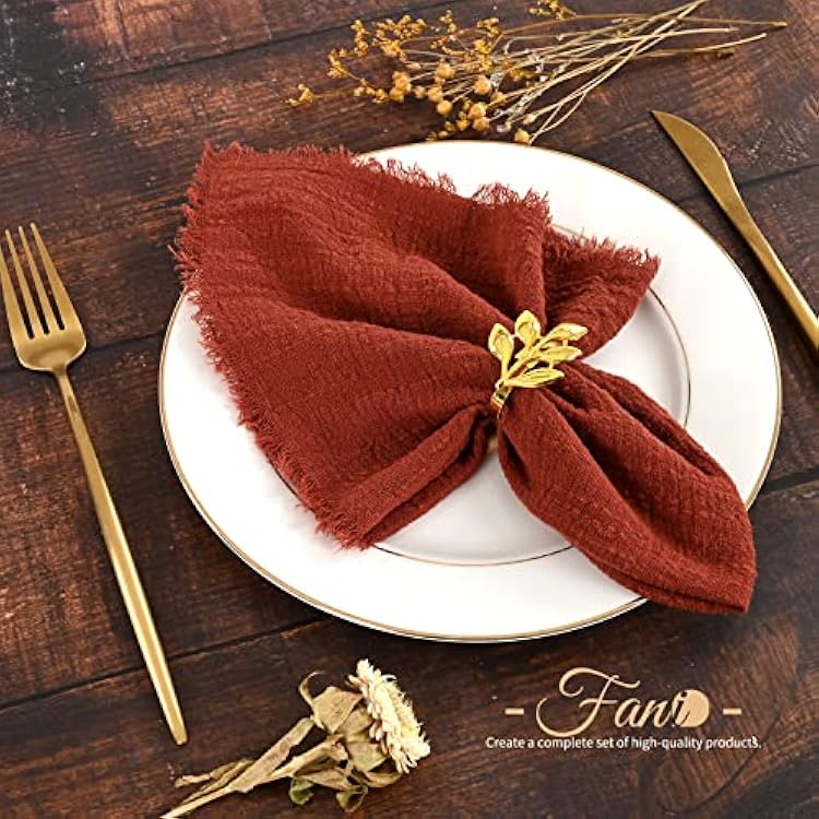30 Pack Handmade Cloth Napkins with Fringe,100% Cotton Napkins,Natural Soft Rustic Cotton Dinner Napkins for Wedding Party Event Table Decoration(Terracotta,16 * 16 Inch)