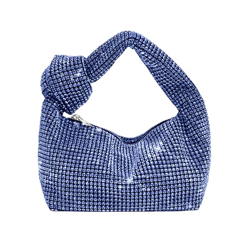 UMREN Bling Full Glitter Knotted Handbag for Women Crystal Rhinestone Hobo Dumpling Bag Diamond Evening Clutch Crossbody Purse Blue-A