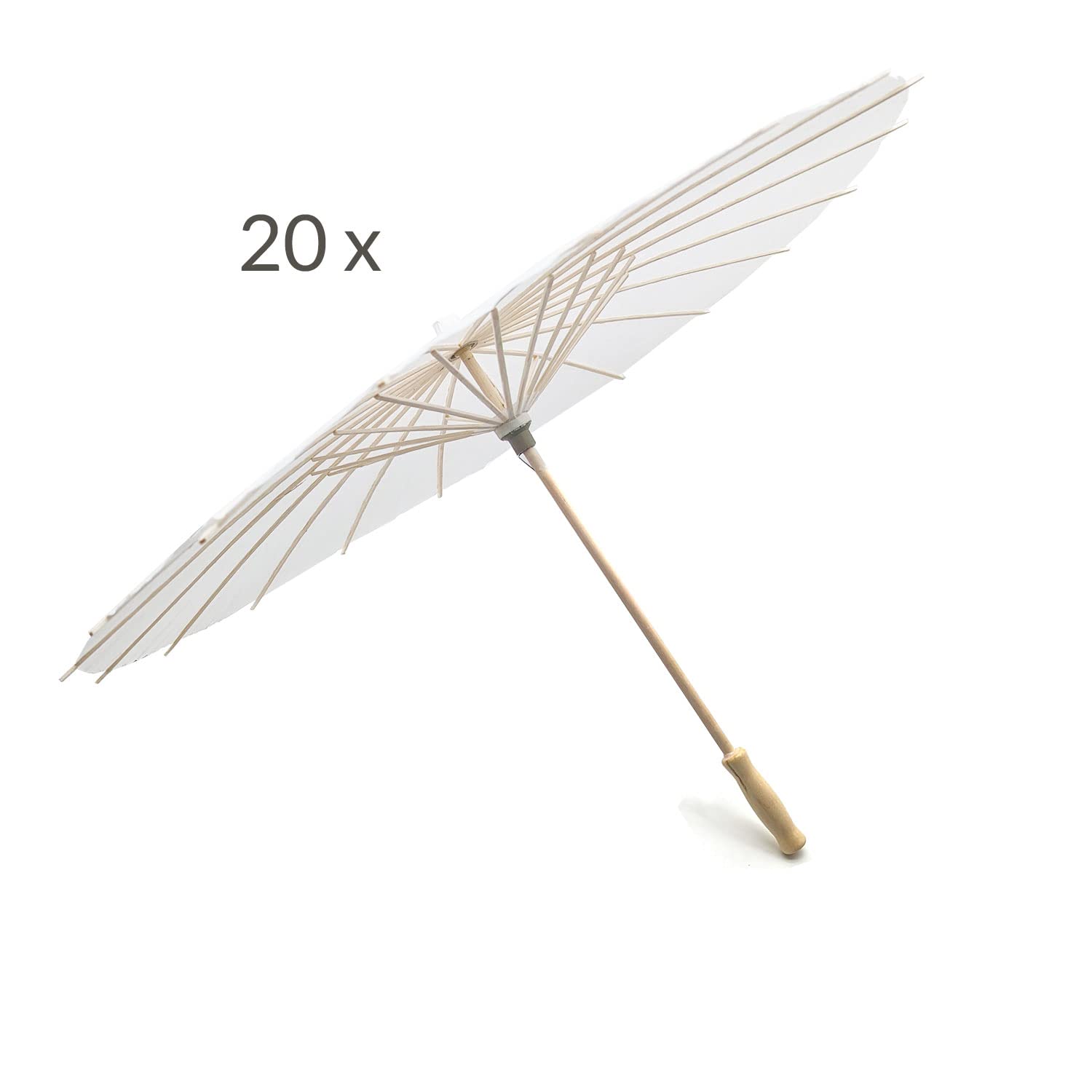 OLILLY - Lot de 20 Petites Ombrelles Blanches Ø 60 cm - Fabriquées en Papier et Babou pour Mariage, Fête et Evênement