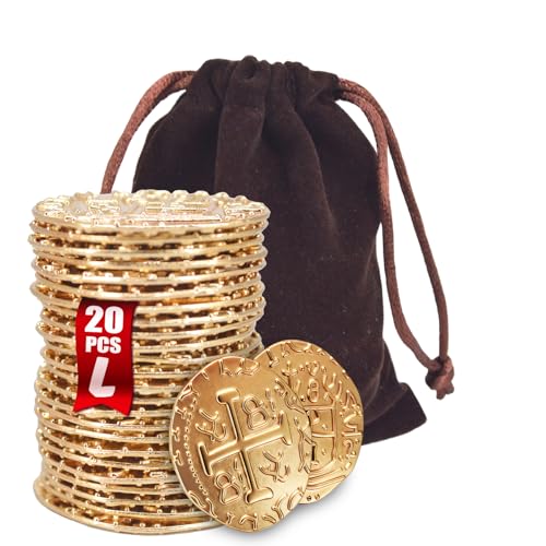 Large Metal Pirate Coins Gold Treasure Coin Set Metal Replica Spanish Doubloons for Board Games Tokens Toys Cosplay Realistic Money Imitation for Treasure Chest -Large Size 1.18 (Gold 20 PCS)