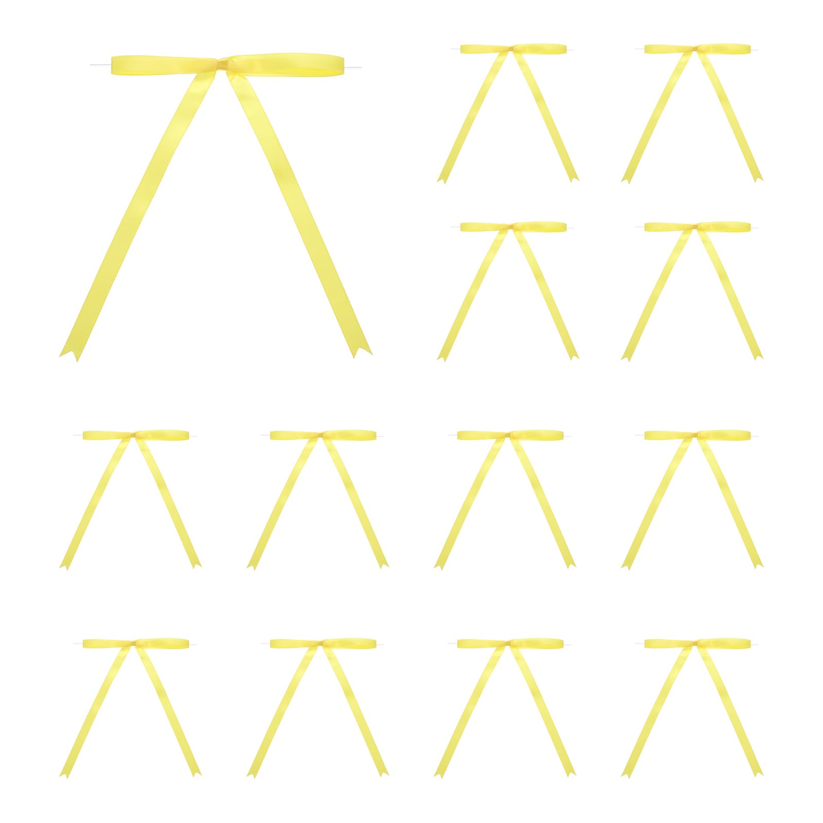 sourcing map 100 Pcs 5x7 Twist Tie Bows Satin Ribbon Bows Wrapping Bows for Craft DIY Sewing Wedding Decor Birthday Party Treat Bags Lemon Yellow