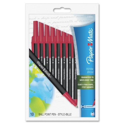 Paper Mate Write Bros. Recycled Stick Medium Point Ballpoint Pens, 10 Red Ink Pens (1750864) Paper Mate Write Bros. Recycled Stick Medium Point Ballpoint Pens, 10 Red Ink Pens (1750864)