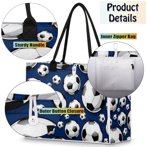 Cartoon Football Patterns Tote Bag for Women Large Beach Bag Reusable Tote Bags for Work Travel Beach Shopping4