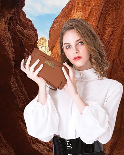 Large Genuine Leather Women Wallet Bifold Purse Clutch RFID Block Card Holder Zipper Wristlet Strap for Ladies Checkbook2