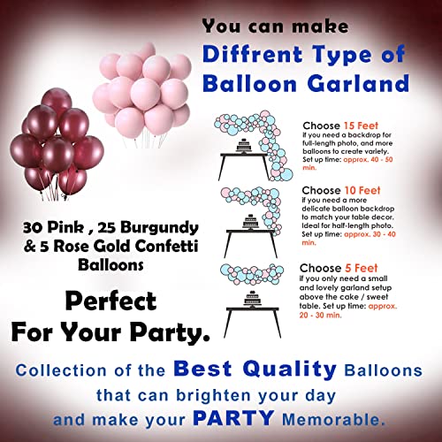 Image of Party Propz Burgundy Birthday Decoration Kit For Kids - 69Pcs, Happy Birthday Banner For Kids | Rose Gold Confetti Balloons, White Net Curtains, Hooks, Riibbons