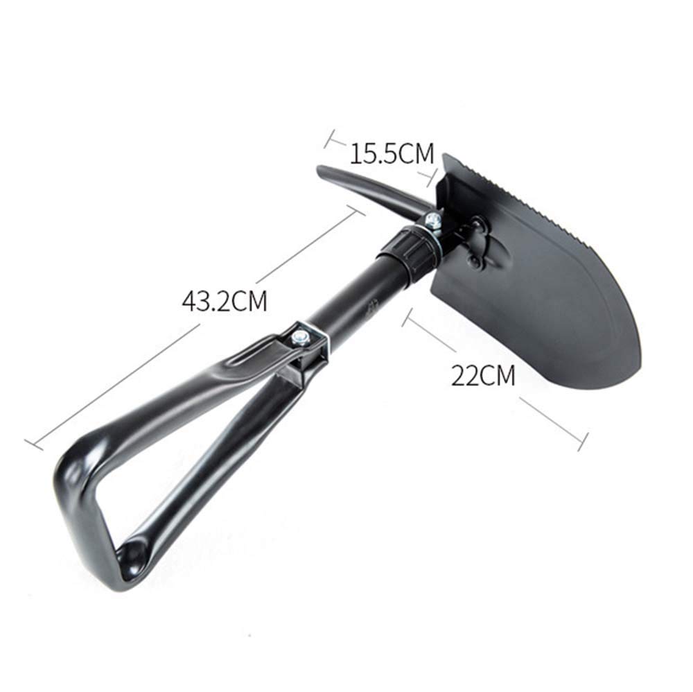 Pala De Nieve Plegable, Pala Multifuncional Pliegues De Acero De Alto Carbono con Bolsa De Transporte, Empuñadura Ergonómica, Black