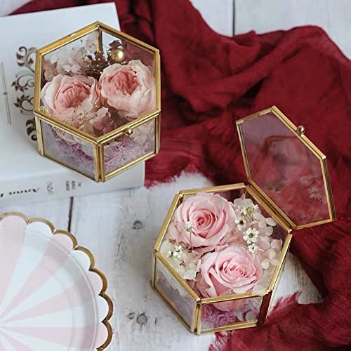 Small Glass Jewelry Box Golden Geometric Decorative Box Ring Earring Display Hexagon Keepsake Box For Wedding Birthday Gift #TOP3