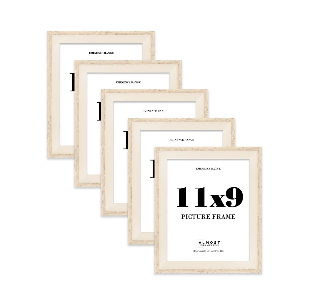 11x9" Oak Picture Frame - Rustic Wood Industrial Effect Photo Frame for Wall Display, Ideal for Posters, Prints & Home Décor, Wall Hooks and Kickstand, 32mm Edge - 5 Pack