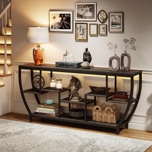 Image of Tribesigns 70.9 Inch Long Sofa Table with Shelves, Rustic Console Table with Storage, Industrial Entryway Table TV Stand, Behind Couch Table Accent Tables for Living Room, Hallway, Foyer, Dark Grey