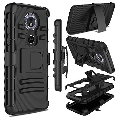 Moto G6 Play Case, Zenic Heavy Duty Shockproof Full-Body Protective Hybrid Case Cover with Swivel Belt Clip and Kickstand for Motorola Moto G6 Play (Red)