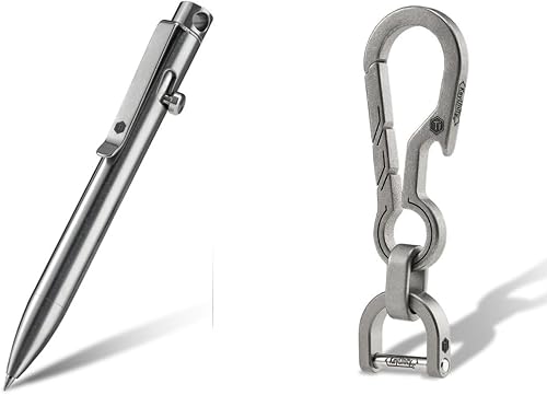 KeyUnity KP03ST Titanium EDC Bolt Action Pen & KM14SW Titanium EDC Llavero Clip con Abrebotellas Bundle