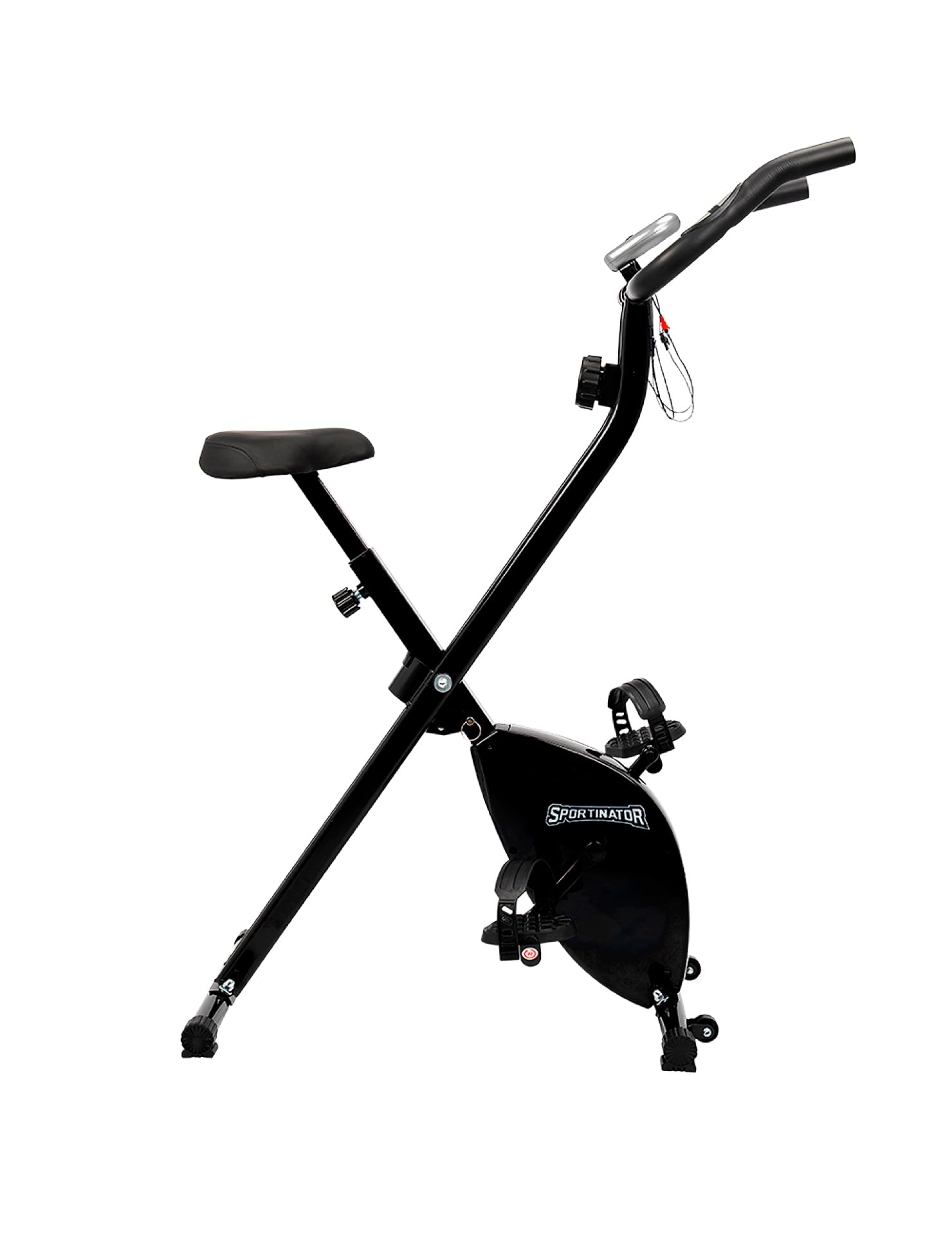 SPORTINATOR® X-Bike faltbarer Heimtrainer mit Computerfunktionen: Geschwindigkeit-, Zeit-, Distanz-, Kalorien- und Pulsmessung, breiter, gepolsterter Sattel