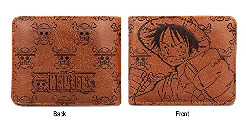 Roffatide Anime One Piece Luffy Wallets For Men Faux Leather Slim Wallet Short Bi-Fold Wallet Card Holder Wallet Brown #TOP2